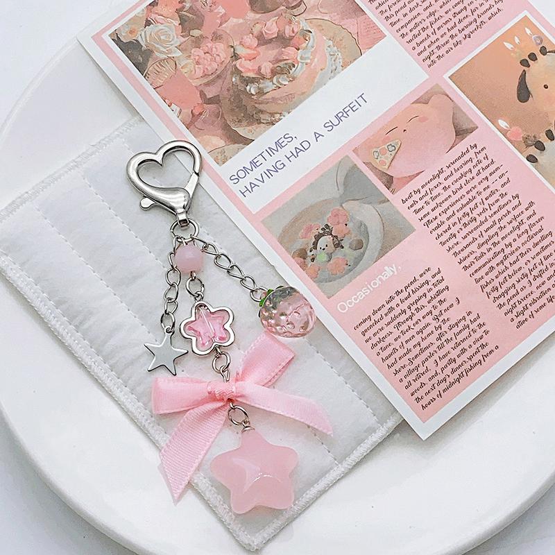 Fashionable Strawberry Keychain Star Purse Pendant Sweet Bowknot Key Ring Exquisite Backpack Decoration Accessories Gifts