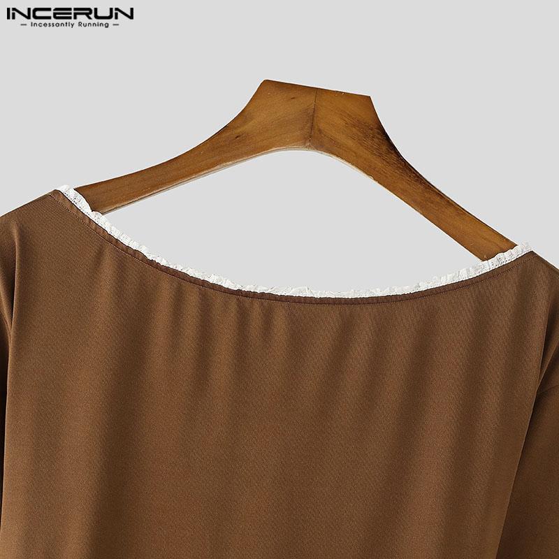 INCERUN Tute con cappuccio e maniche lunghe in pizzo da uomo