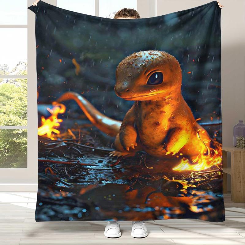 Charizard Charmander Pokemon Flannel Blanket,Ultra Soft Warm Plush Throw for Home Bedroom Bed Sofa Cover Office Camping Picnic