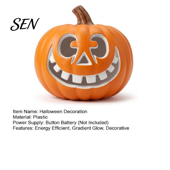 Resin Pumpkin Lamps LED Halloween Light, Light Up Jack O Lantern Decor, Color Ghost Face Lights Gradient Glowing Lamp for Yard Porch Window