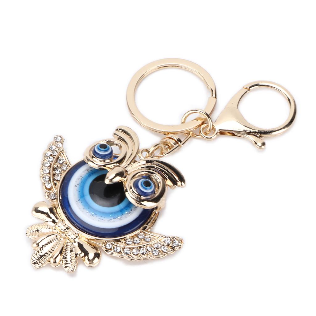 Rhinestone Keychain Fashion Jewelry Bag Purse Accessories with Owl Blue Turkish Evil Eye Pendant