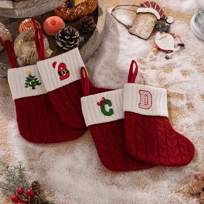 Creative Christmas Decorations Red Knitted Alphabet Embroidered Christmas Socks Color DIY Name Gift Socks