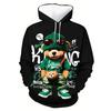 3D Digital Printed Cartoon Bear Pattern Men's Black Kangaroo Bag Hooded Sweatshirt, Warm and Comfortable Long Sleeved Top