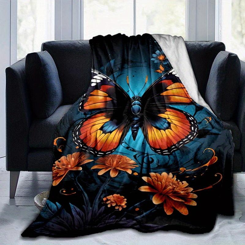 1pc Butterfly Printing Lightweight Flannel Blanket, Comfortable and Warm Blanket, for Camping Sofa Bed and Couch Office, Suitable for Gift Bl