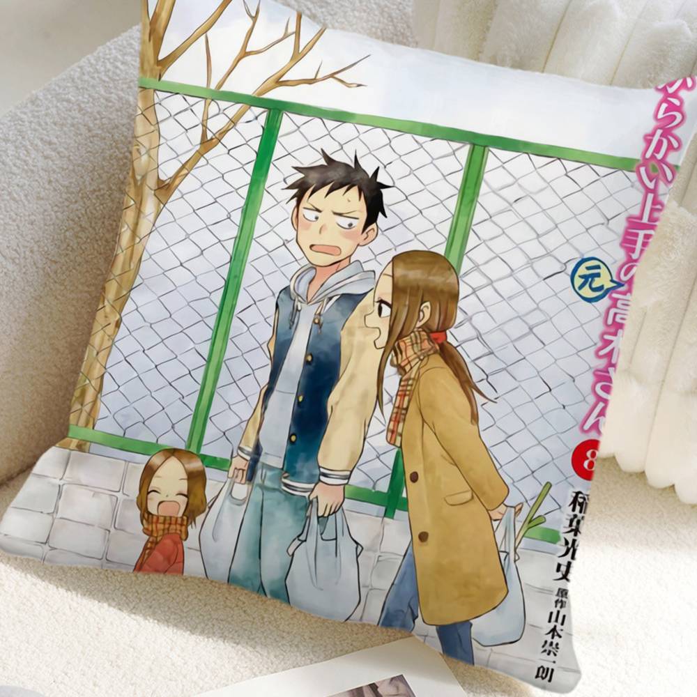 Teasing Master Takagi-san Anime Pillow Case Square Pillow Bedroom Sofa Leisure Comfort Cushion Car Home Decoration