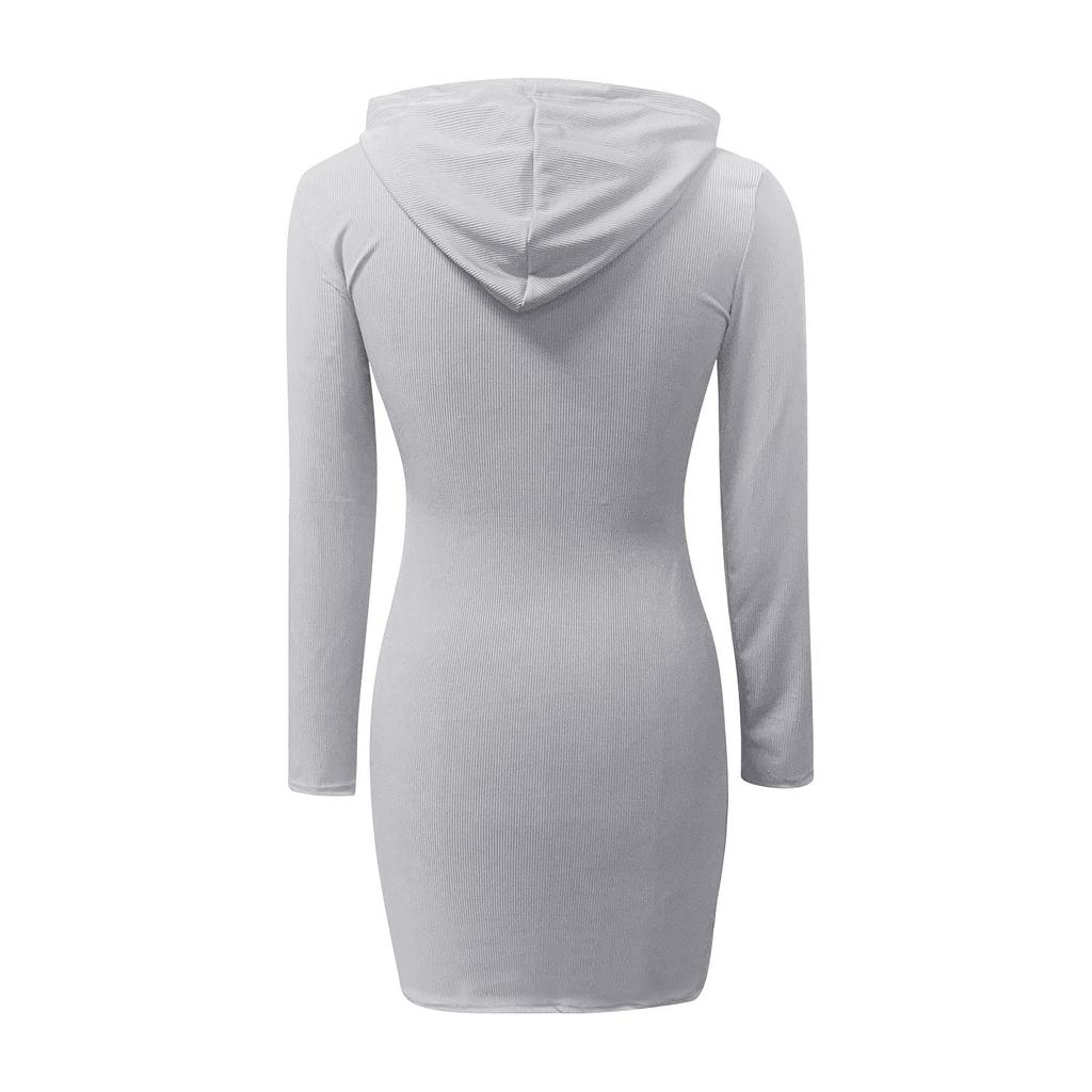 Dresses For Women Knit Hooded Dress Color Long Sleeve Slim Fit Casual Cocktail Party Dresses