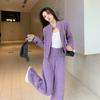 Purple Casual Suit for Women, Early Spring Korean-style Outfit, a Stunning Cardigan Jacket and Wide-leg Pants Two-piece Set