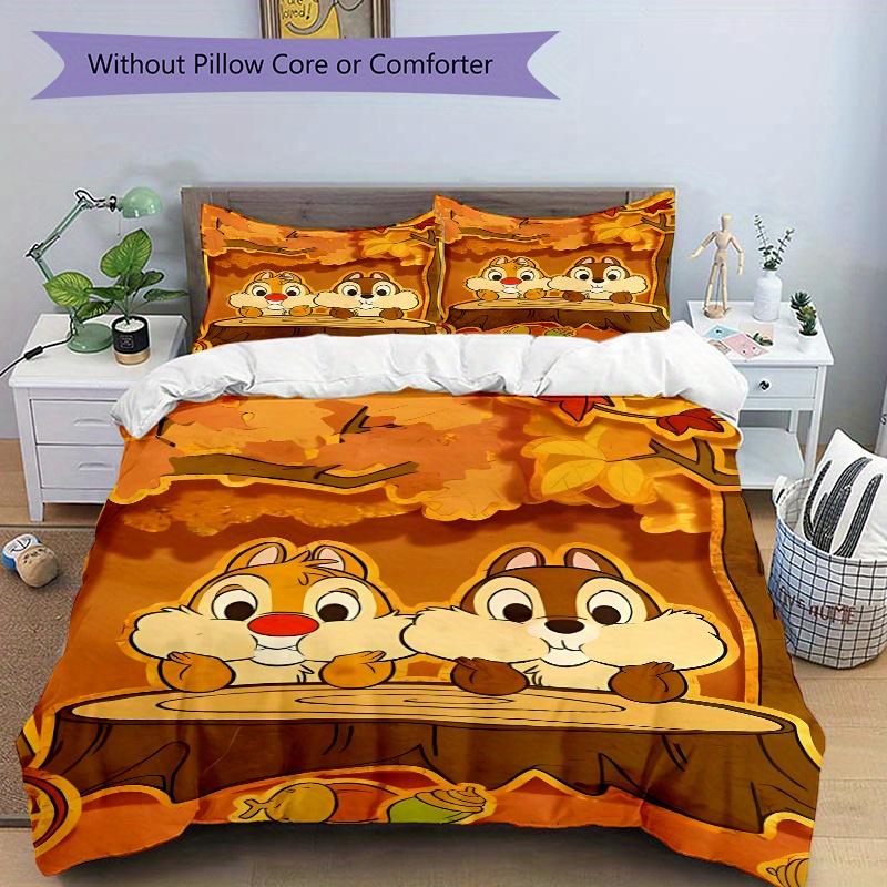 3pcs Autumn Adventure Chip 'n' Dale Printed Bedding Set, Soft and Comfortable Quilt Cover for Bedroom S002