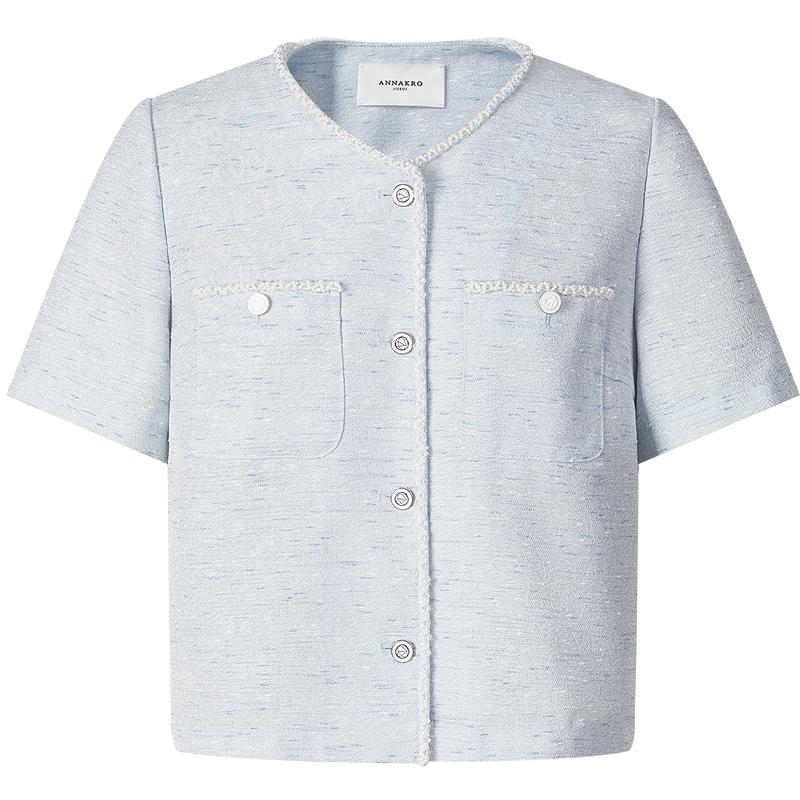 

Women s Light Blue Pearl Trim Short Jacket L