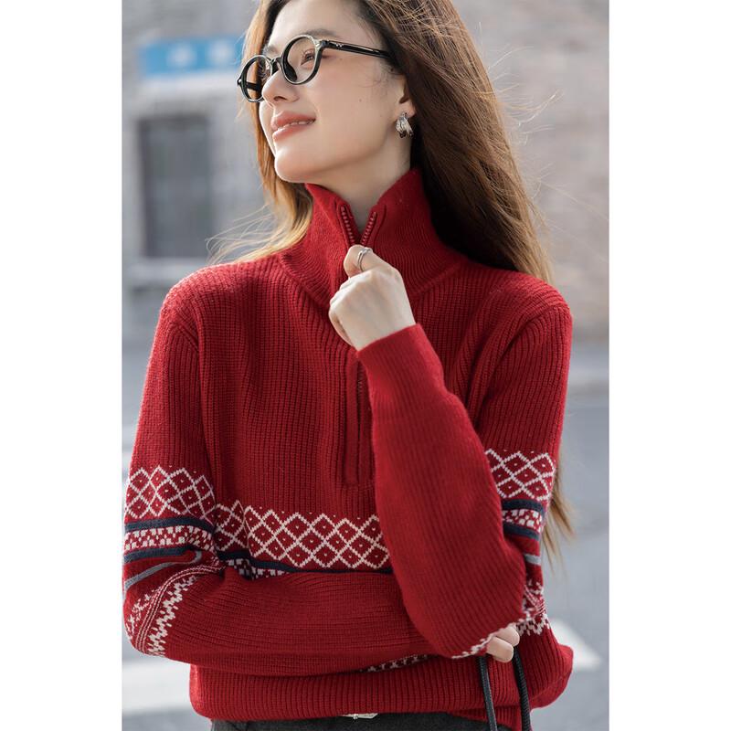 Mocana Women's Jacquard Half-Zip Striped Knit Sweater