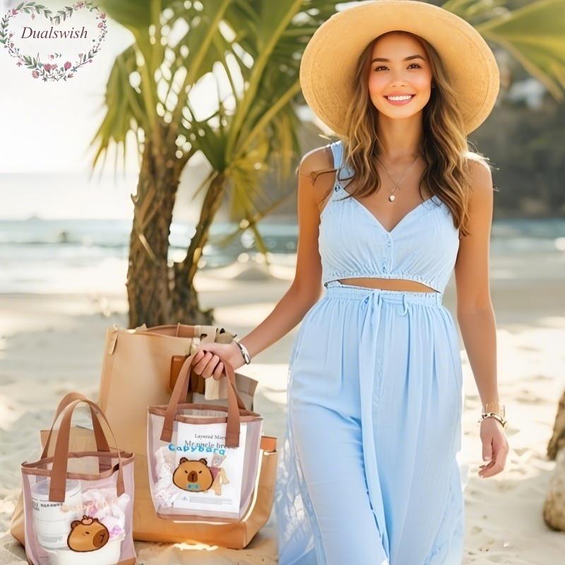 Transparent Mesh Tote Bag Cute Cartoon Guinea Pig Storage Bag Beach Travel Swimming Wash Large-capacity Portable Handbag