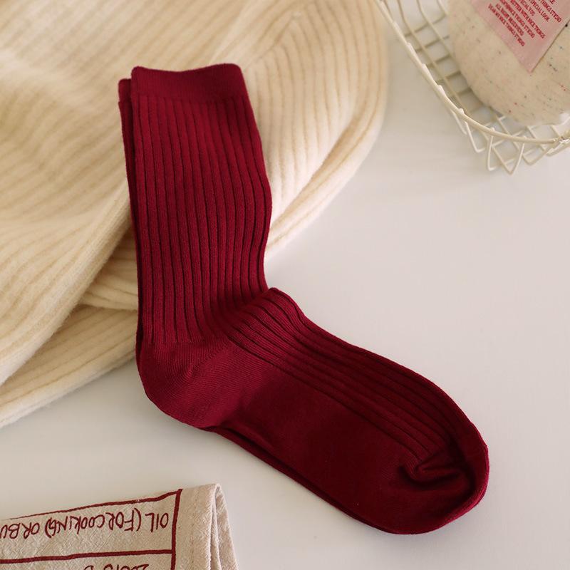 New Year'S Ankara Red Calf Socks Trend Fashion Versatile Burgundy Cotton Medium Stockings