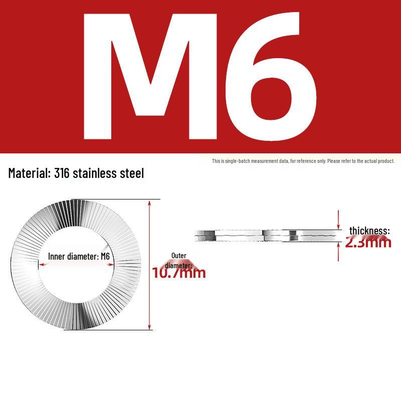 DIN25201 304 Stainless Steel Self-Locking Double Stack Washer, 65Mn Manganese Anti-Loosening, Double-Sided Tooth Layer.