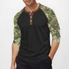 Men's top with three-quarter sleeves and camouflage print