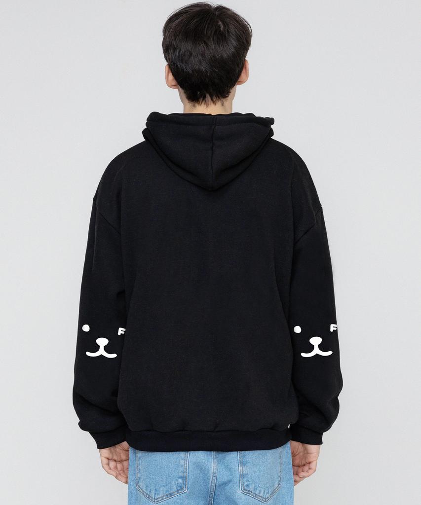 [Unisex] Elbow Puppy Face Smile Hoodie_Black/White Logo