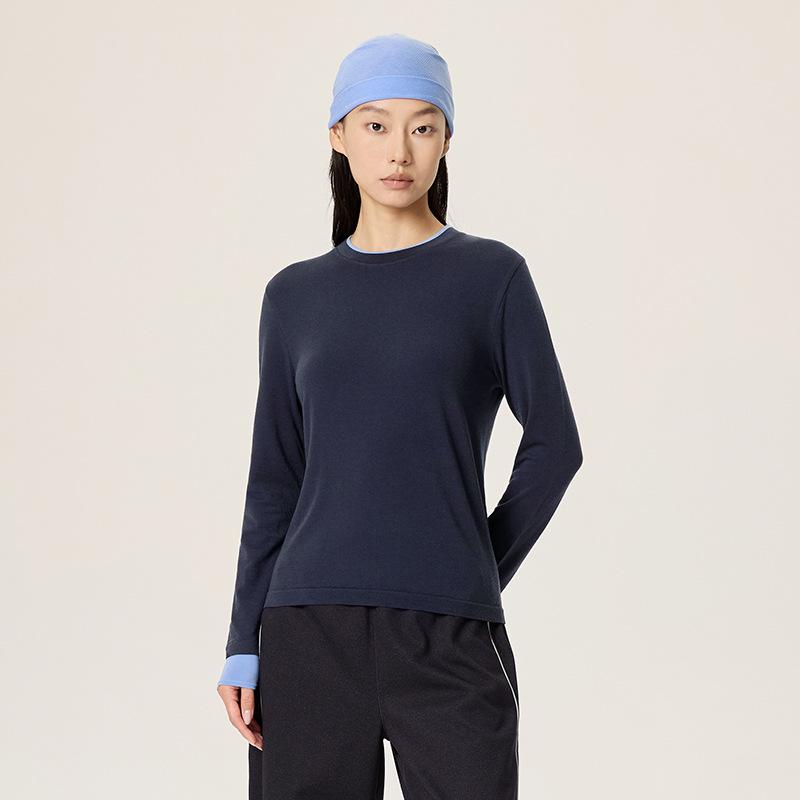 Merino Wool Seamless Color Block Two-Piece Sports Long Sleeve T-Shirt