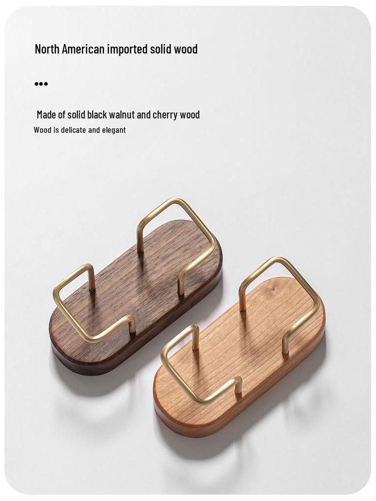 Ovale Massief Houten Visitekaarthouder met Messing Klem - Creatieve Minimalistische Kaartopbergdoos Standaard