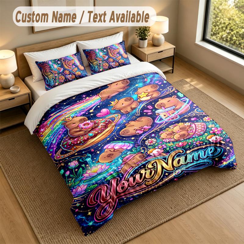 Bear Panda Theme Personalized 3Pcs Bedding Set Custom Text & Name 1 Sheet 2 Pillowcases Household Bedding 1pc