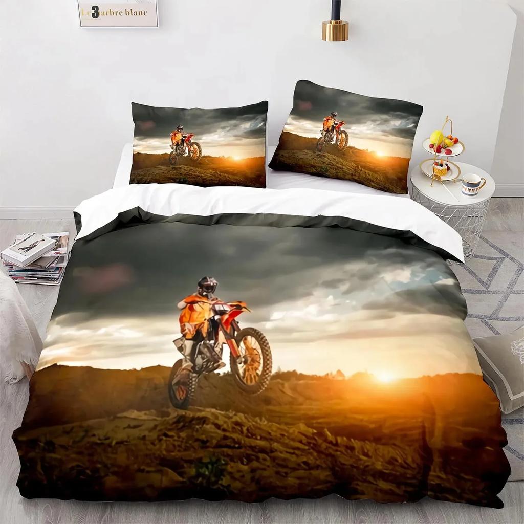 3D Print Extreme Sport Off-Road Stunt Motorcycle Comfortable Duvet Quilt Cover Pillowcase Bedding Set Decoration Home Textile