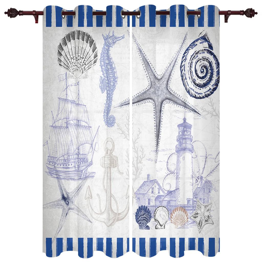 2 SZT Kotwica Rozgwiazda Paski Zasłony Okienne Sypialnia Kuchnia Draperie Panel Dekoracja Domu Zasłony do Salonu Od Podłogi do Sufitu