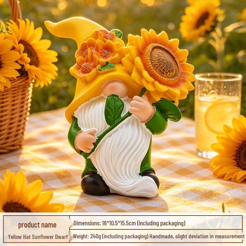 Resin Sunflower Dwarf Ornaments for Garden and Windowsill Decor