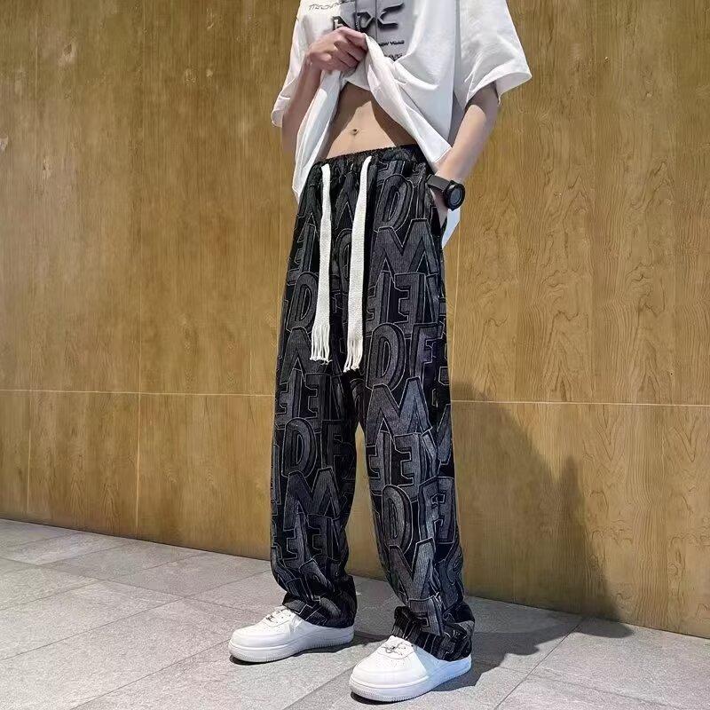 

High Street Corduroy Casual Pants Men s Letters Printed Retro Fashion Trend Loose Straight Pants S