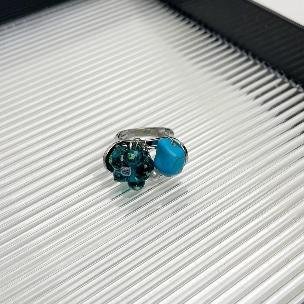 Stackable Glass Flower Ring Rhinestone Western Geometric Ring Fashion Turquoise Rings  Jewelry