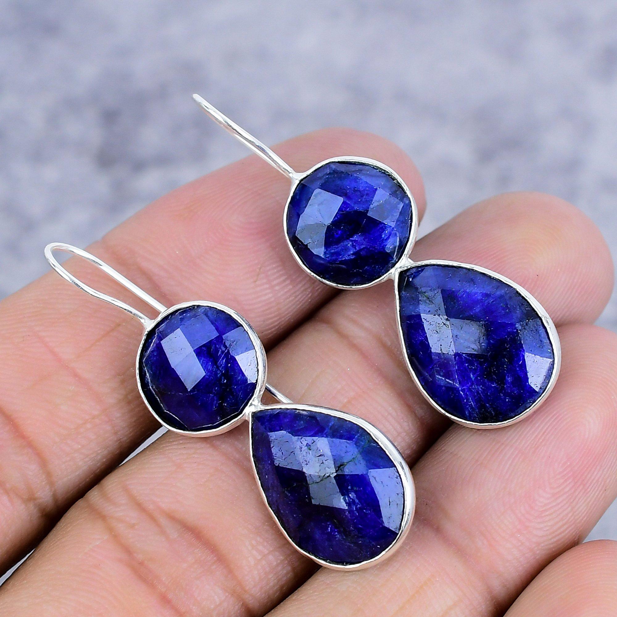 

Blue Jade Gemstone Handmade 925 Sterling Silver Jewelry Earring 1.77 M-2620
