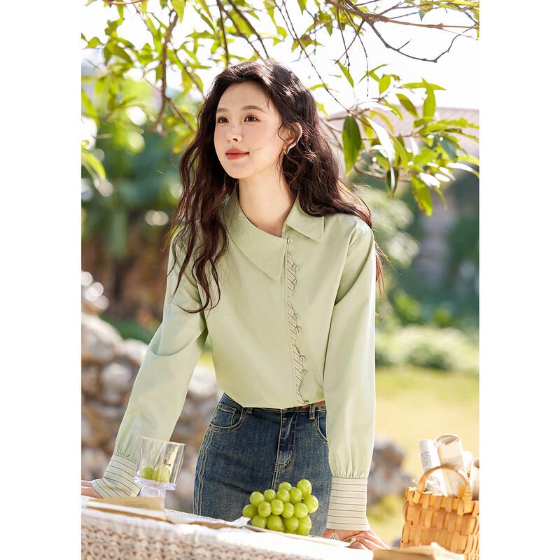 Mixiu Spring 2026 Tencel Cotton Striped Patchwork Shirt S