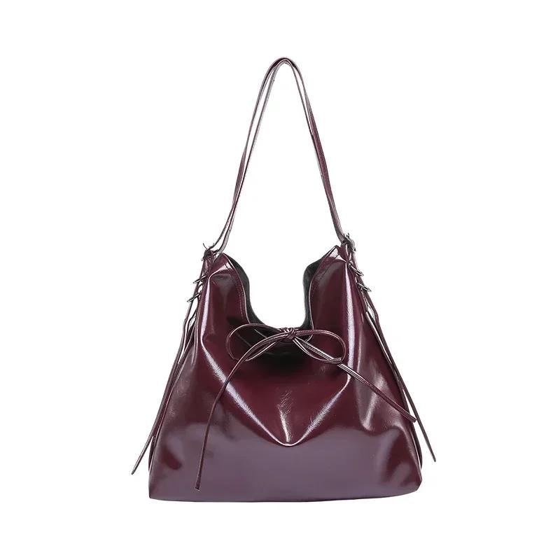 PU Bow 2026 High Quality Tote Bag Buckle Solid Color Fashi Women's Handbag High Appearance Soft Simple Versatile Shoulder Bag