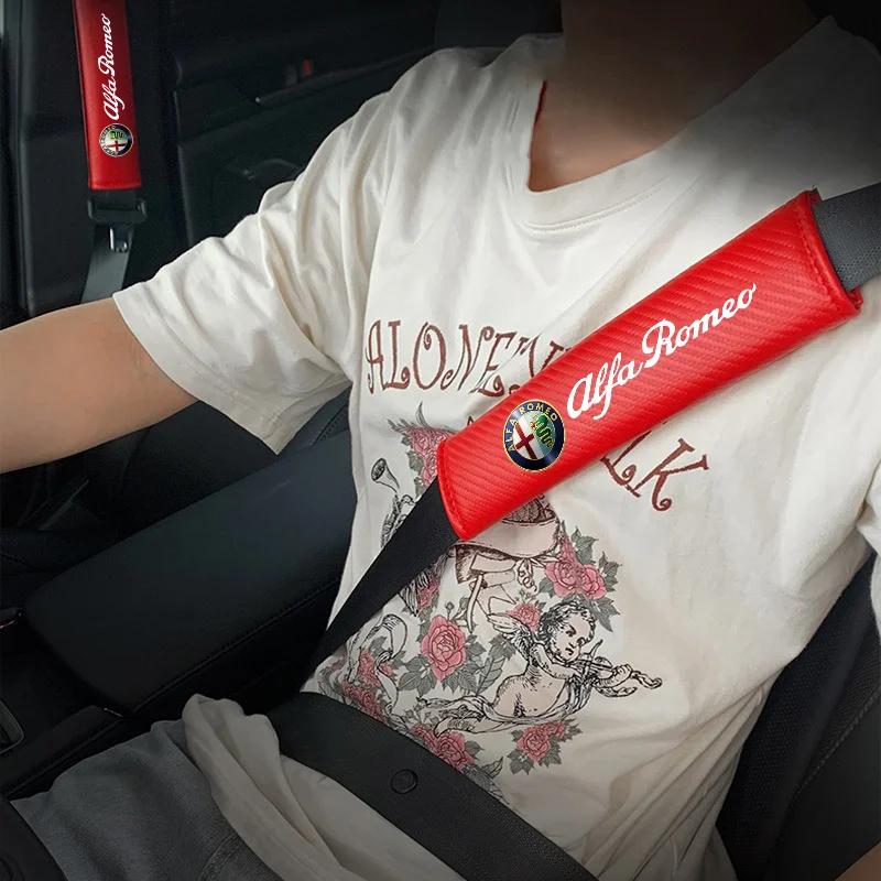 For Alfa Romeo 108 Car Sticker For Alfa Romeo 159 147 2Pcs Car Seat Belt Cover Shoulder Pad Auto Accessories For Alfa Romeo Giulia Stelvio Giuliett