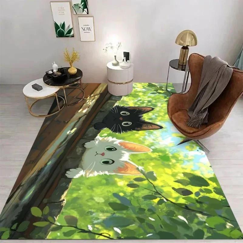 Cute Kawaii Cat Kitten Carpet Cartoon Living Room Bedroom Kitchen Sofa Entrance Rug Non-slip Washable Home Beautiful Decor Mat