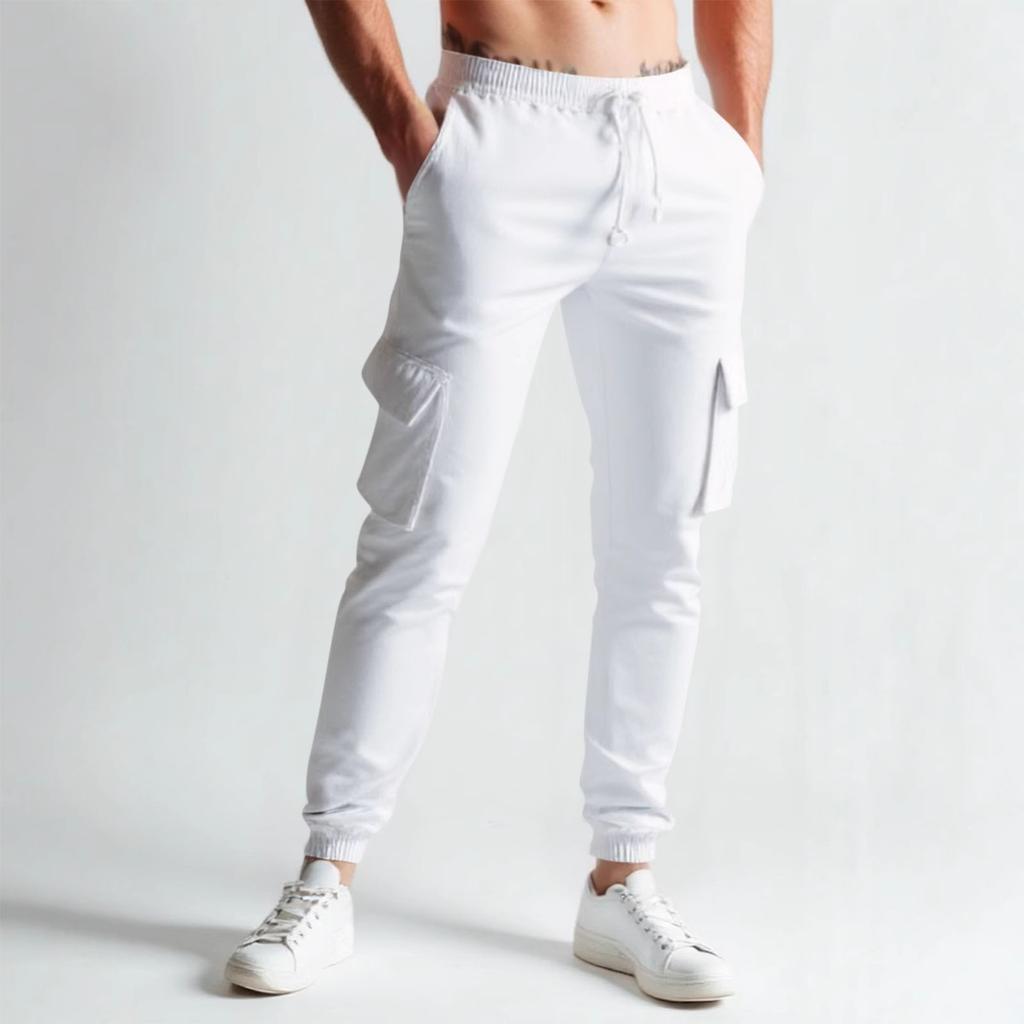 Men's Summer Drawstring Multi Pocket Casual Sports Cargo Trousers With Jogger Legs