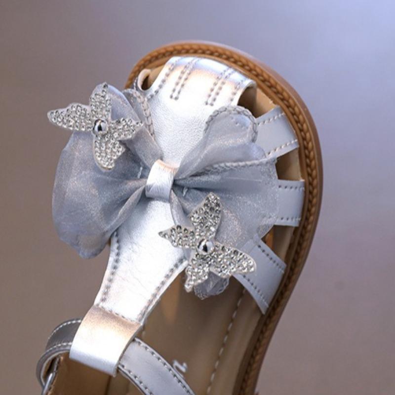 Girls Closed Toe Soft Sole Sandals, Summer Crystal Bow Princess Beach Shoes for Middle and Big Kids