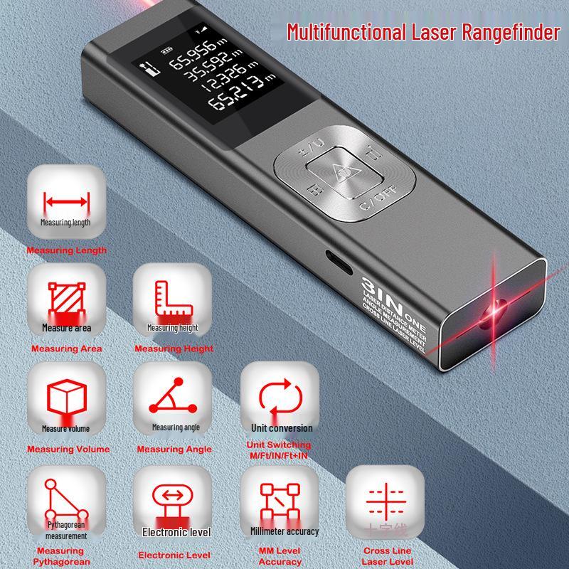 3-in-1 Mini Laser Rangefinder with Cross Laser Level & Metal Shell