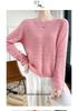 Women's Pure Wool Knit Cashmere Sweater - Round Neck, Hollow Design, Loose Fit, Slimming Pullover for Autumn and Winter