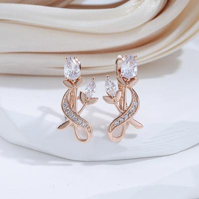 Elegante Rose Blume Tropfen Ohrringe Für Frauen Gold Farbe Braut Hochzeit Edlen Schmuck Luxus Ohrring Geschenke