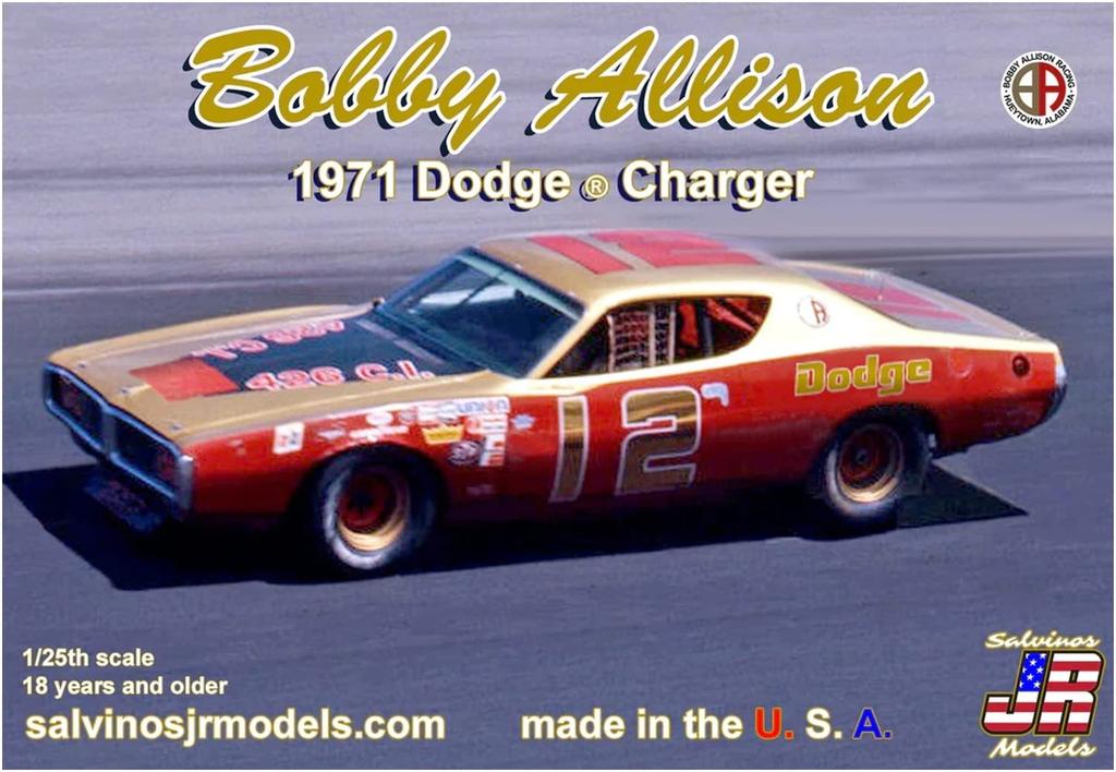 Salvinos Model Scale NASCAR 1971 Dodge Charger Bobby Allison Plastic Model J.R. 1/25 (SJMBADC1971D)
