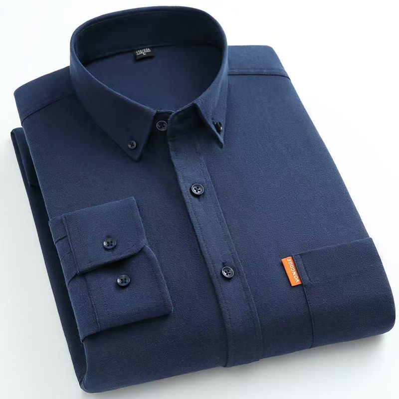 Men's Shirt  Fashionable and Comfortable Slim Fit Plus Size 5XL Long Sleeved Shirt Business Solid Color 100% Oxford Cotton with Pockets
