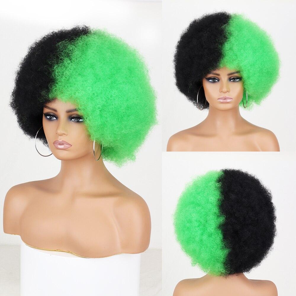 XINRAN Afro-Perücke für Damen, kurz, verworren, lockig, flauschig, Kunstfaser, kurz, halb schwarz, halb weiß, für den Alltag