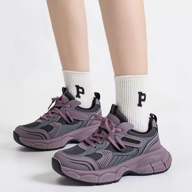 Women Versatile Thick Bottom Sneakers Spring Summer Breathable Soft-sole Jogging Shoes Outdoor Casual Tennis Sneakers