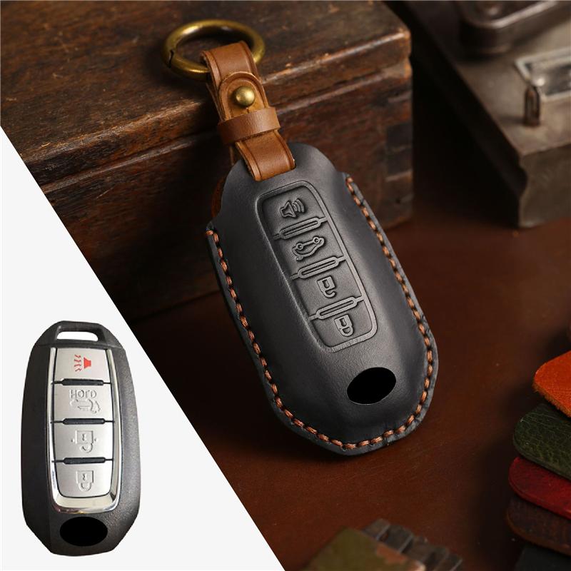 Leather Car Remote Key Cover Case Holder Shell Keychain Keyring Bag Fob For Infiniti New Q50L Q70L QX50 G25 FX35 QX60 QX55 Q60