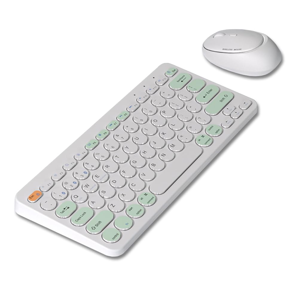 

Bluetooth Wireless keyboard and mouse up to 4 devices US tenkeyless [Multi-connection, 2.4GHz & 5.0] set, cute, multi-pairing, simultaneously, quiet, білий