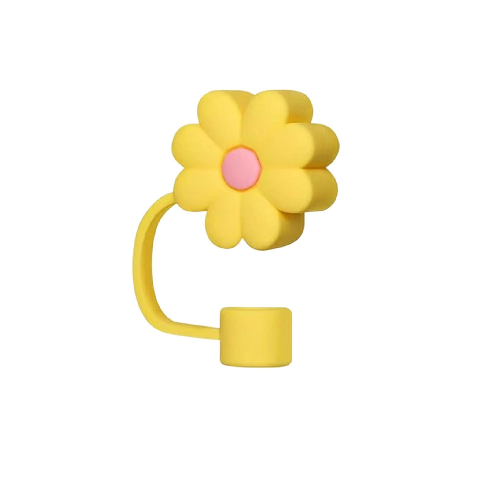 

English: Flower Silicone Straw Cover Cap for one size жовтий