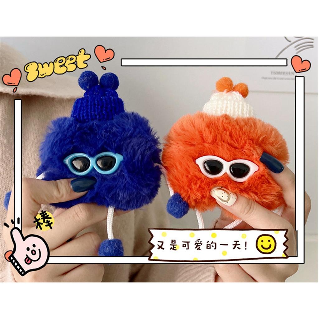 Plush Earphone Case Cute Sunglass Man Shape Drop Protection Earphone Protective Cover for IOS Earbuds 1 2 Universal