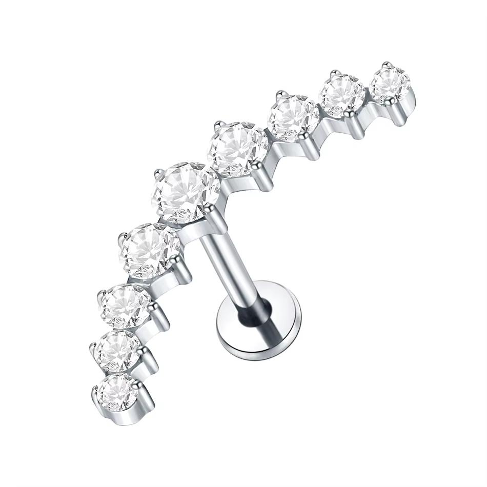 1Pc Titanium Ear Cartilage Stud Earrings for Women Internal Thread Zircon Flower Ear Lobe Tragus Helix Lip Rings Jewelry 16G