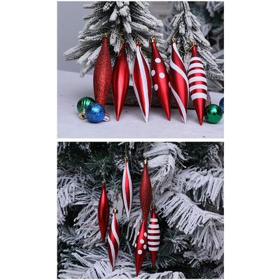 6Pcs Red Color Christmas Tree Decoration Plastic Material Electroplated Finish Xmas Tree Cone Pendant Handcrafted Unique Pattern