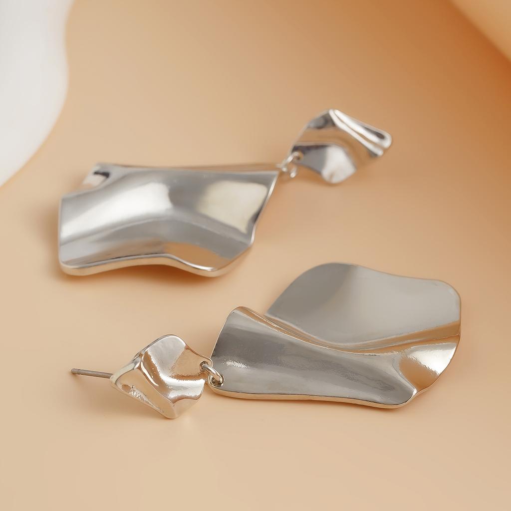 Ingemark Vintage Irregular Pleated Metal Drop Earring for Women Fashion Statement Goth Gold Color Piercing Earrings Zircon Gift
