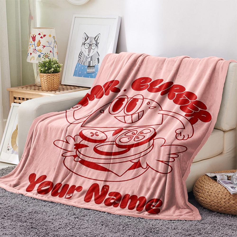1PC Burger Run Menu Custom Name Patterned Flannel Blanket Suitable For All Seasons For Home Decor Warmth And Comfort Gifts Holiday Present