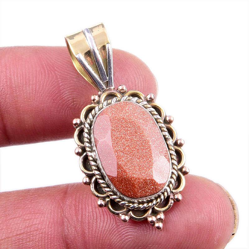 

Натуральный Камень Солнечный Камень 925 Проба Стерлинговое Серебро Двухцветный Подвеска 1,5 Y2C26